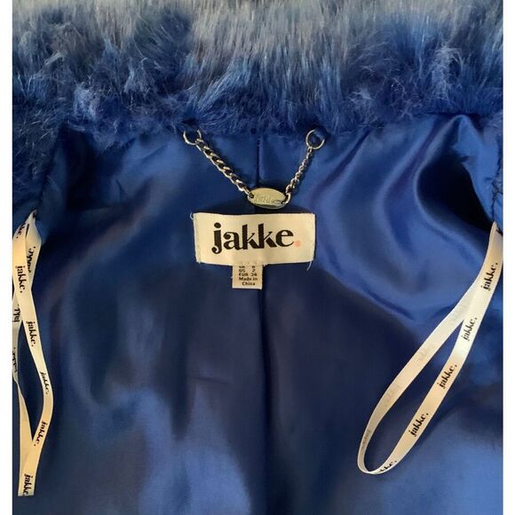 JAKKE Anthropologie 100% Fake Fur GRAPHIC Fuzzy BLUE Coat Jacket sz 2 - Picture 7 of 10